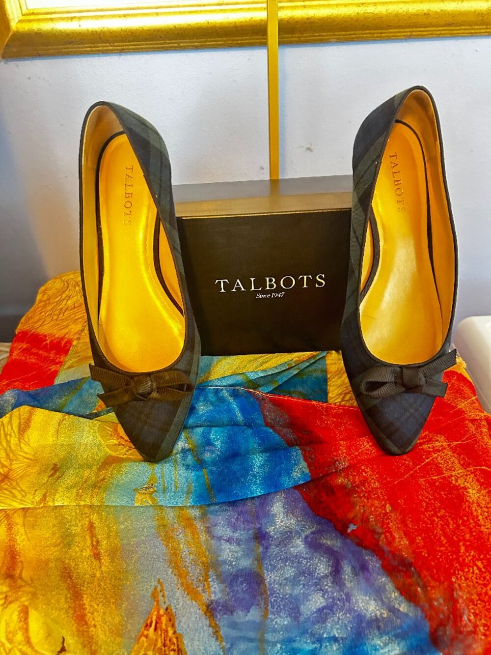 Talbots Edison Knot Plaid‎ Ballet Flats Women’s Size 9 Green Navy Blue Tartan
